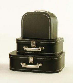 SET OF 3 Black Paperboard Suitcase Decor Boxes with Clasp