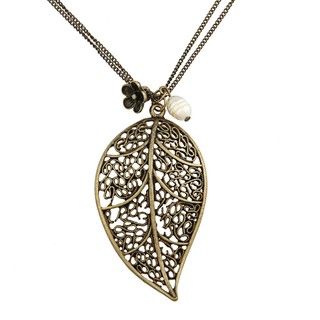 Kate Bissett Bronzetone Faux Pearl Leaf Necklace