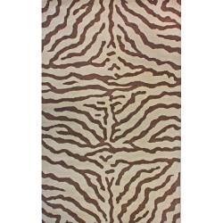 Alexa Zebra Animal Pattern Brown/ Beige Wool Rug (6 Round