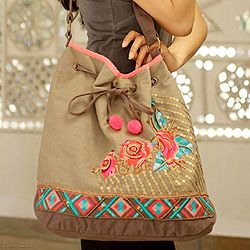 Cotton Tribal Rose Trio Large Shoulder Bag (India) Today $64.99