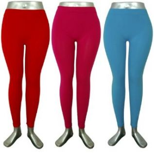Womens 3 pair Solid Legging Set   Red/Fuschia/Turquoise