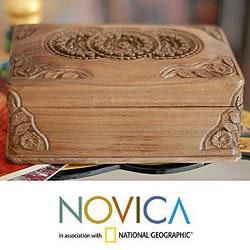 Handcrafted Walnut Wood Floral Mandalas Jewelry Box (India) Today $