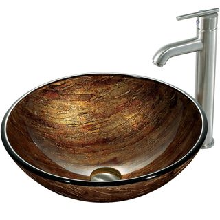 Amber Sunset Vessel Sink in Multicolors with Brushed Nickel Faucet