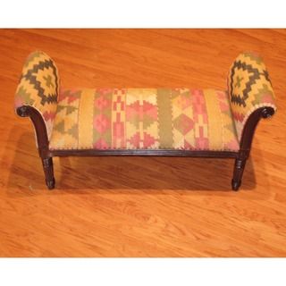 Handmade Kilim Upholstered Scroll Bench