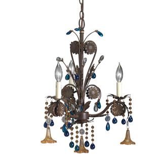 Transitional 3 light Bronze Mini Chandelier with Amber and Topaz Drops