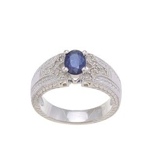 Viducci Sterling Silver Blue Sapphire and 1/4ct TDW Diamond Ring (G H