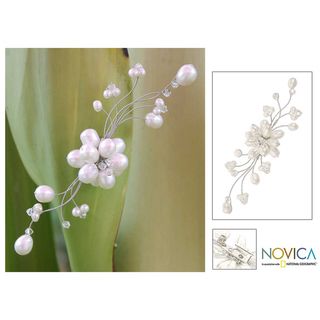 Stainless Steel Bouquet Freshwater Pearl Brooch (8 mm) (Thailand
