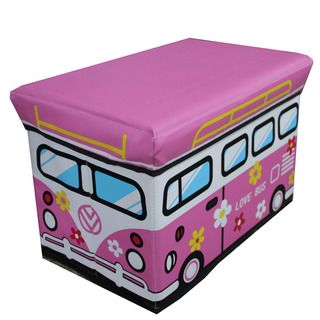 Pink Love Bus Toddler Folding Storage Ottoman (Large Size)