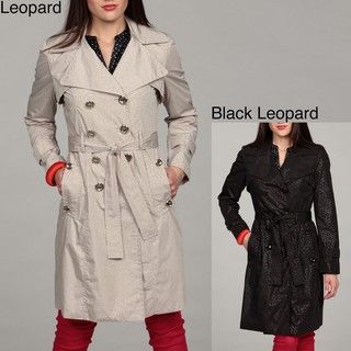Calvin Klein Womens Leopard Print Trench Coat