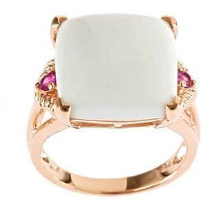 Yach Gold over Silver White Agate and Pink Sapphire Ring