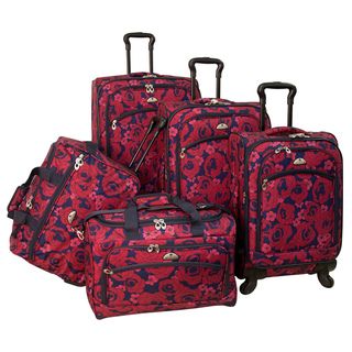American Flyer Red Rose 5 piece Red Expandable Spinner Luggage Set
