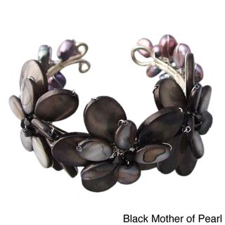 Mother of Pearl/ Abalone/ Pearl Flower Cuff Bracelet (Thailand