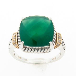 New Meredith Leigh Silver and 14k Gold Green Onyx and Diamond Accent