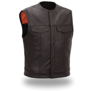 First Classics Mens Black Leather Snap front Motorcycle Vest