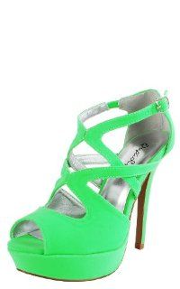  Qupid Glitter113 glitter113 Neon Cutout Peep Toe Heels GREEN Shoes