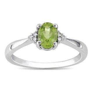 Miadora Sterling Silver Oval Peridot and Diamond accented Ring