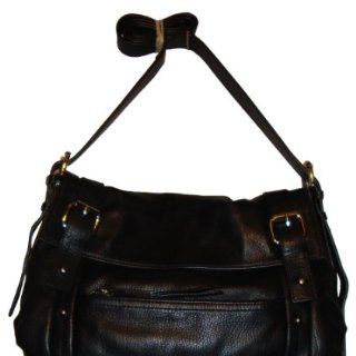 Womens Perlina Genuine Leather Danielle Flap Handbag (Black)