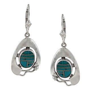 Southwest Moon Sterling Silver Turquoise Inlay Leverback Earrings