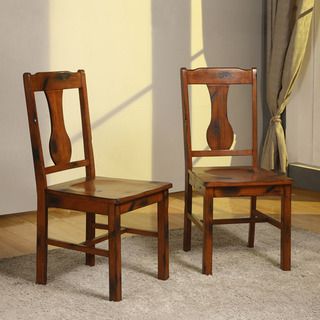 Dark Oak Wood Dining Chairs (Set of 2)
