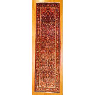 Persian Hand knotted Navy/ Rust Tribal Hamadan Wool Rug (36 x 129