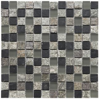 Somertile 12x12 in Granstone Fauna 1 in Verde Stone/ Glass Mosaic Tile