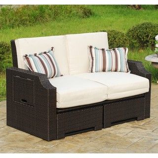 Wicker and Polyester Convertible Outdoor Sofa Chaise Lounger