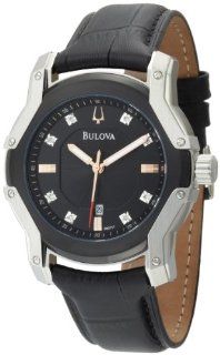 Bulova Mens 98D117 Diamond Black Dial Strap Watch Watches 