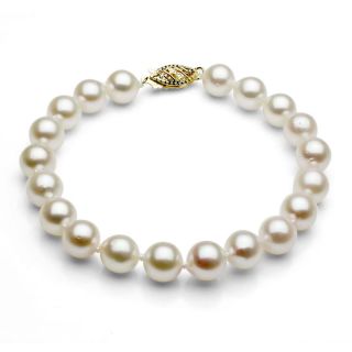 DaVonna 14k Gold White Cultured Akoya Pearl Bracelet (7.5 8 mm/ 7 in)