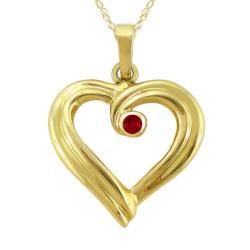 10k Gold January Birthstone Garnet Ribbon Heart Necklace
