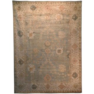 Indo Hand knotted Vegetable Dye Oushak Green Wool Rug (102 x 137