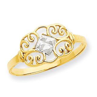 14k Yellow Gold & Rhodium Filigree Ring Jewelry