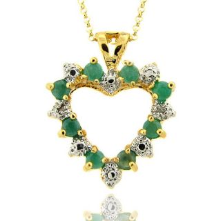 18k Gold over Silver Emerald and Diamond Accent Necklace