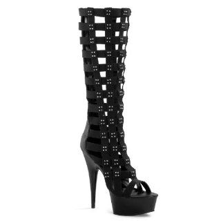 Inch Black High Heel Sexy Sandals Knee High Cage Boot Style
