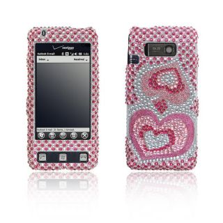 LG Fathom VS750 Pink Silver Heart Design Full Rhinestone Case