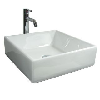Square Porcelain Bathroom Vessel Sink and Faucet Combo