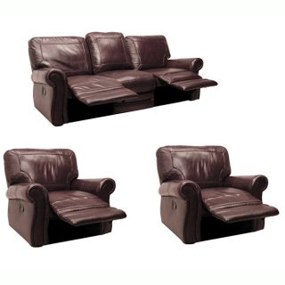 Winchester Burgundy Italian Leather Reclining Sofa and Two Chairs
