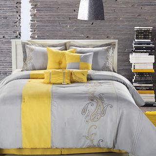 Ann Harbor 8 piece Yellow/grey Comforter Set