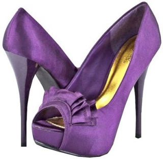  Qupid Neutral 129 Purple Satin Women Platform Pumps, 9 M US Shoes