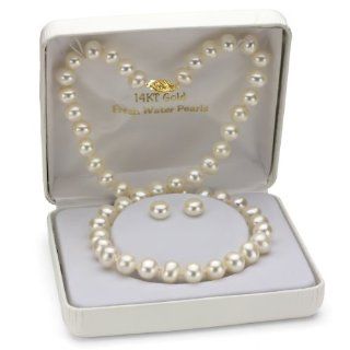 14K Yellow Gold 8 9mm White Freshwater Pearl Necklace 18