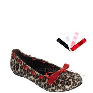 Cheetah Print Ballet Ribbon Trim Flat Black Shoe   9