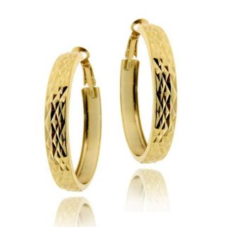 Mondevio 18k Gold over Sterling Silver Diamond cut Hoop Earrings