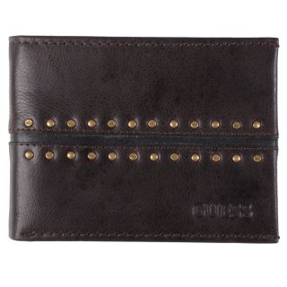 Guess Mens Studded Genuine Leather Bifold Passcase Wallet