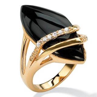 Angelina DAndrea 18k Goldplated Onyx and Cubic Zirconia Ring