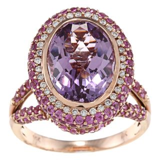 14k Gold Pink Amethyst, Pink Sapphire and 1/5ct TDW Diamond Ring (H I