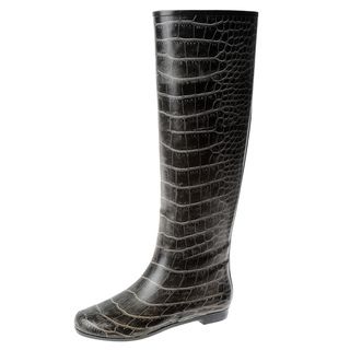 Henry Ferrera Womens Black Crocodile Printed Rubber Knee high Rain