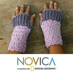 Alpaca Wool Lovely Lilac Fingerless Gloves (Peru)