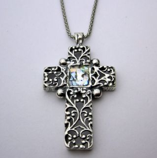 Sterling Silver Ancient Roman Glass Cross Necklace (Israel