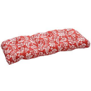 Red/White Floral Outdoor Wicker Loveseat Cushion