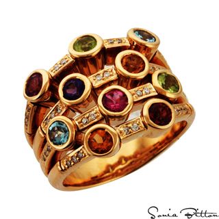 Sonia Bitton 14k Gold Multi gemstone and 1/5ct TDW Diamond Ring (G H