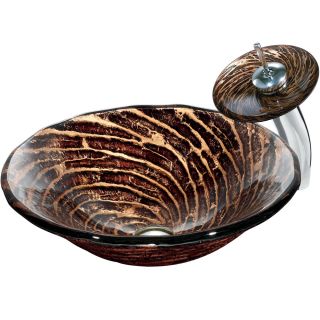 Caramel Vessel Sink in Chocolate Swirl with Waterfall Faucet